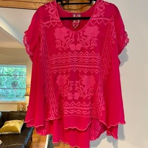Johnny Was bright pink blouse with embroidery